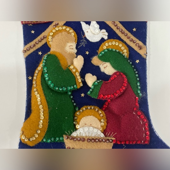 Bucilla 18” Felt Christmas Stocking “Silent Night” 85173 Nativity Completed - Picture 3 of 8